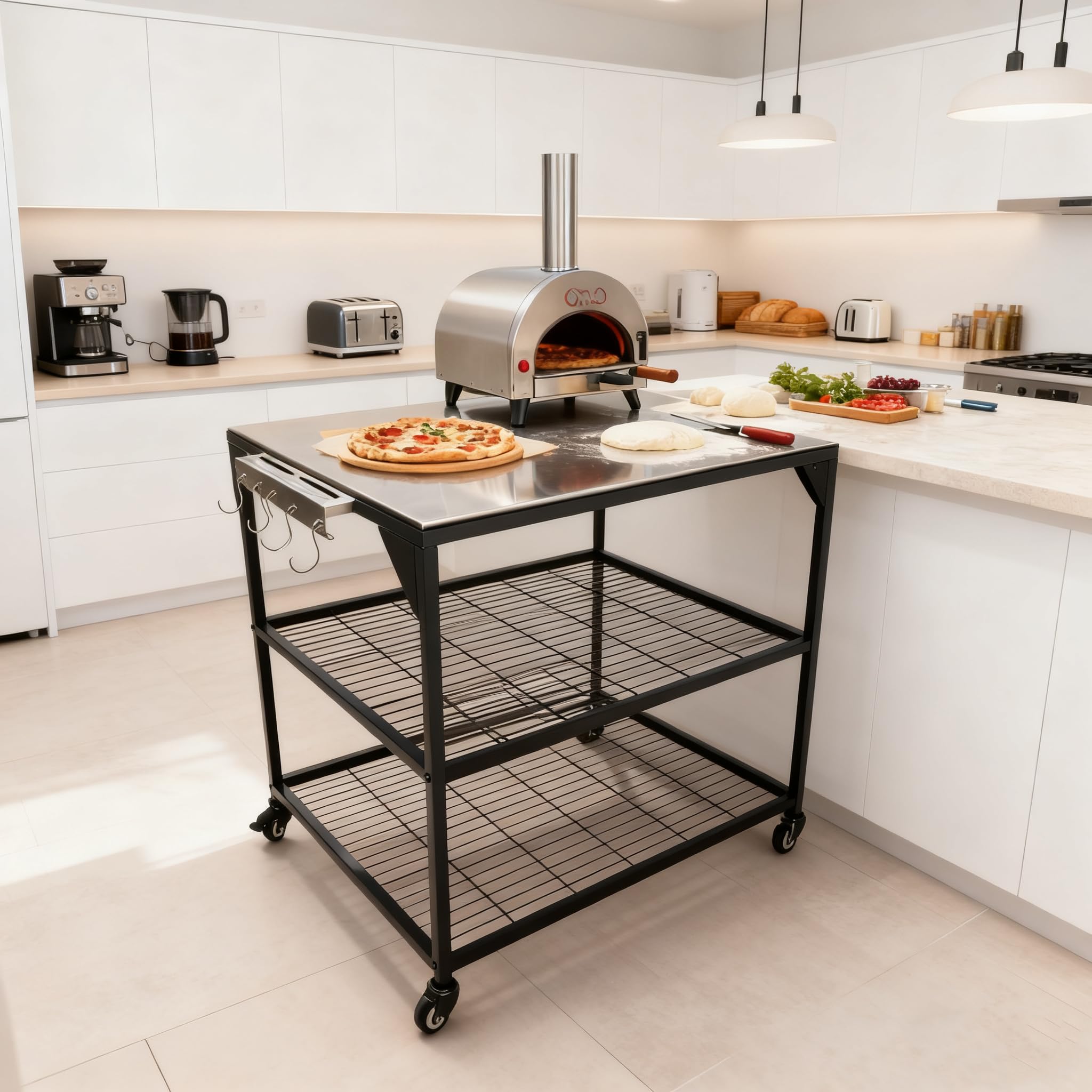 Outsunny Gasgrill 12 KW Grillwagen met 5 Branders, Zijkoker, Deksel