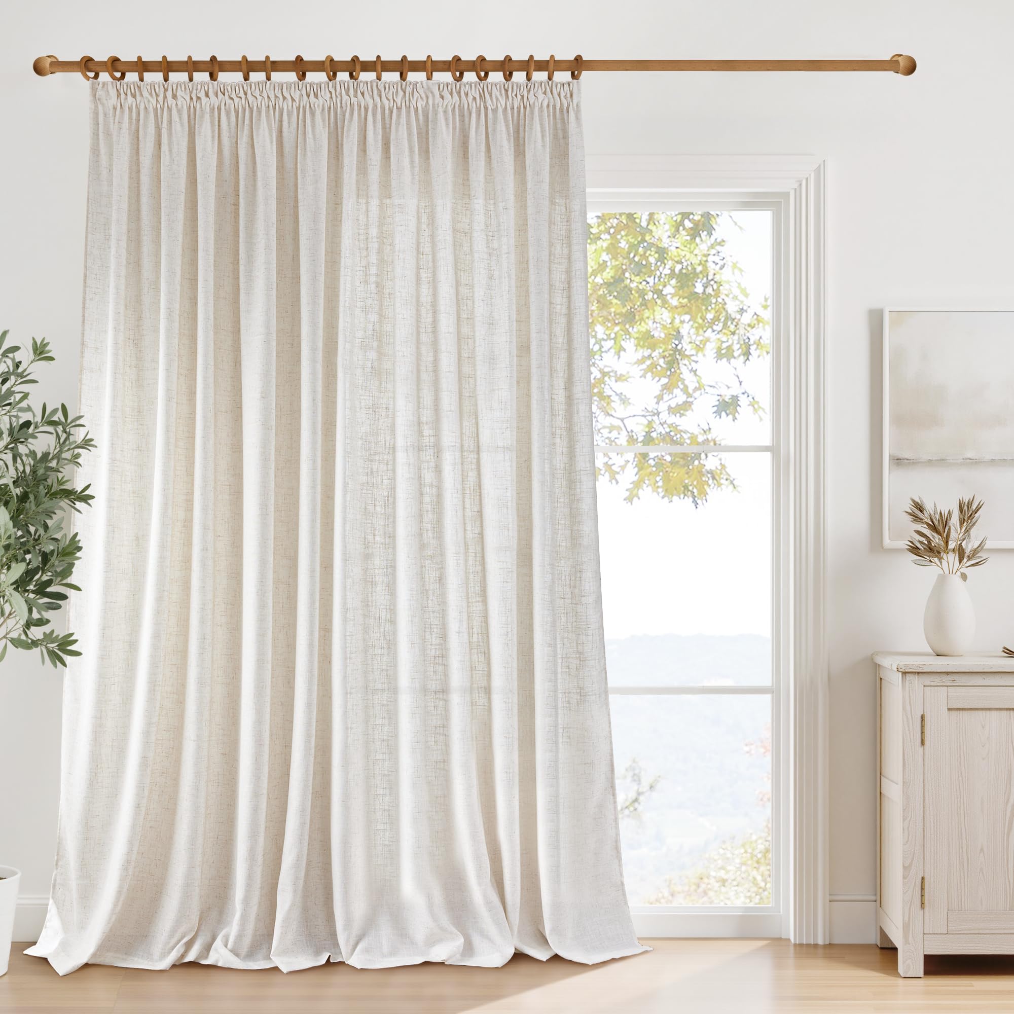 PONY DANCE Tenda Soggiorno Lino 220g/m² Semitrasparenti Filtro Luce 1 Pezzo L 300 x A 260 CM Tende Camera da Letto con Fettuccia per Interni Linen Curtain per Salotto Eleganti, Bianco Lino Naturale