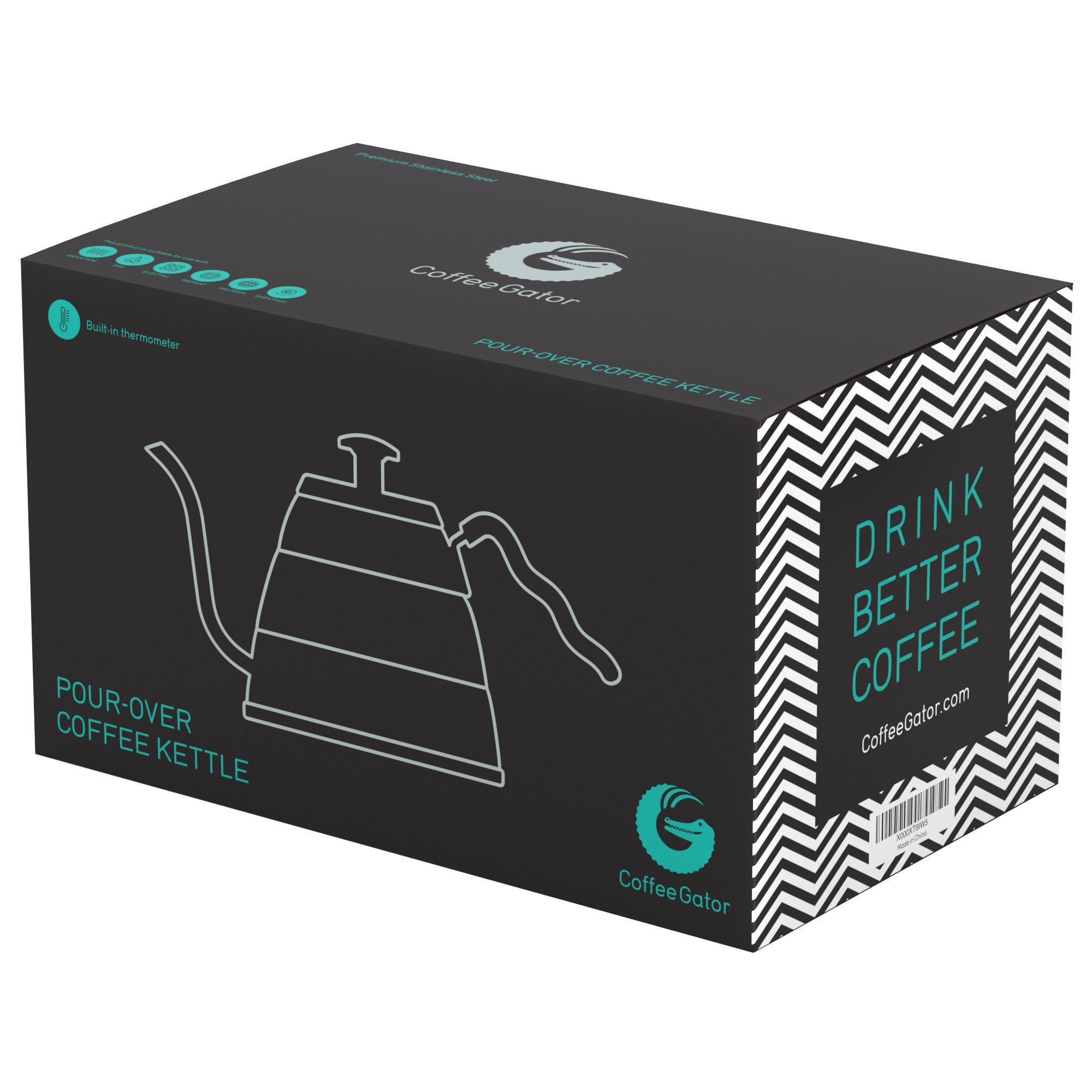 Coffee Gator Czajnik z termometrem / dzbanek do kawy i herbaty / czajnik na gęsiej szyję/stal nierdzewna