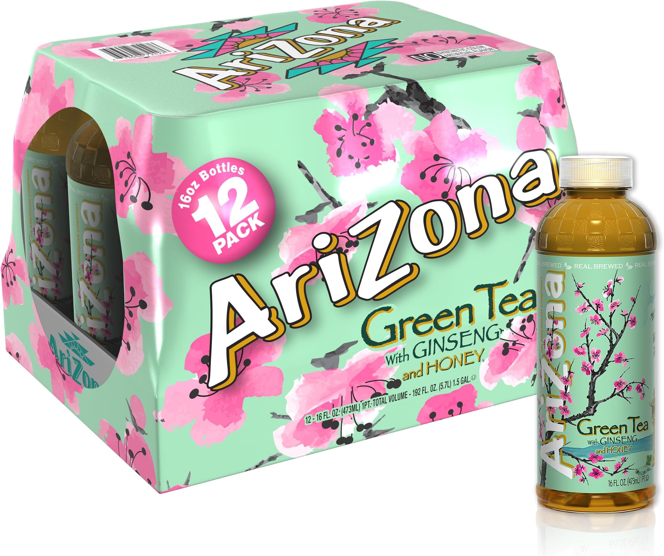 Arizona Green Tea with Ginseng and Honey, 16 Fl Oz (Pack of 12)