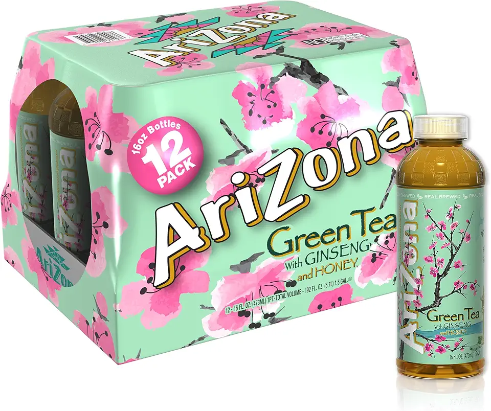 Arizona Green Tea with Ginseng and Honey - 16 Fl Oz (Pack of 12)