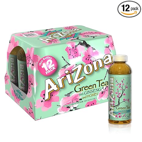 Arizona Green Tea with Ginseng and Honey - 16 Fl Oz (Pack of 12)