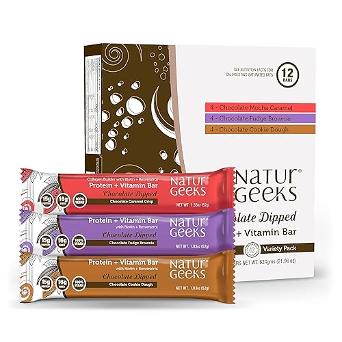 NaturGeeks Barras de proteínas veganas, sin azúcar añadido, bajas en calorías, sin gluten, sin lácteos, bocadillos saludables con biotina, vitaminas