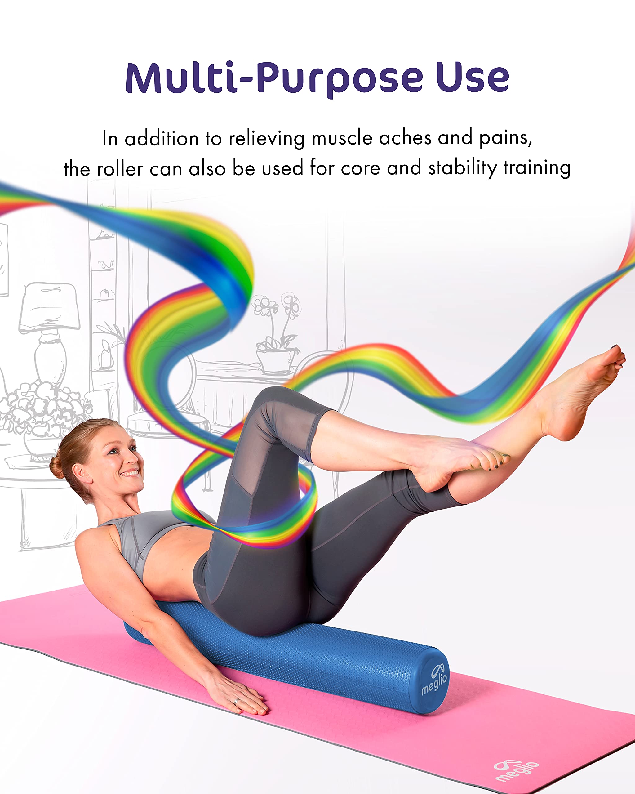 Meglio - Rullo in schiuma ad alta densità, ideale per massaggi in profondità e rilascio miofasciale, perfetto per fitness, esercizi ginnici, yoga, pilates, allenamento intensivo e palestra, con guida agli esercizi inclusa [lingua italiana non garantita]