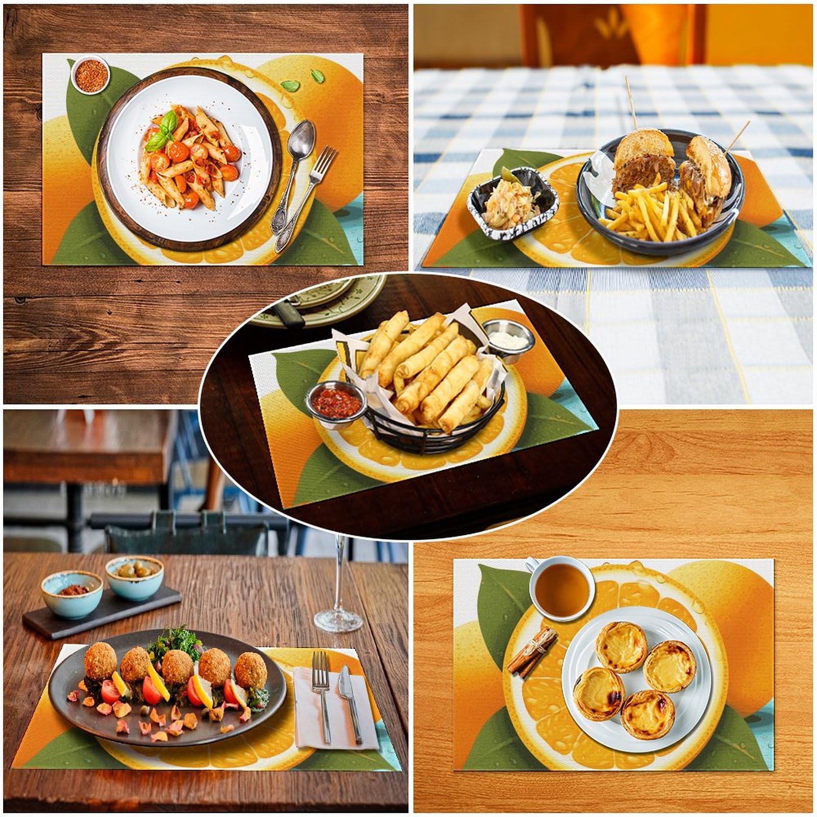 Set di 6 tovagliette all'americana in PVC, lavabili, resistenti al calore, antiscivolo, impermeabili, per interni ed esterni, tavolo da pranzo, cucina, vacanze, feste, 6 pezzi