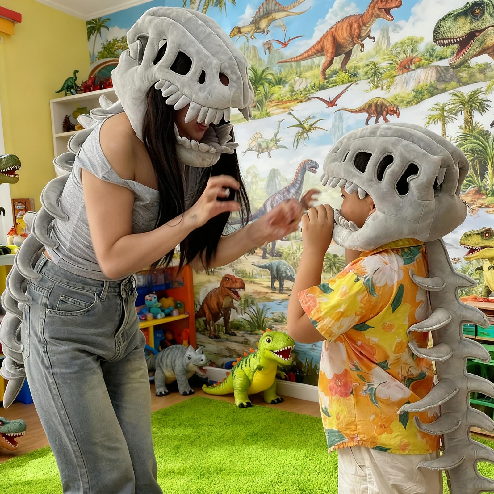 Skeleton Plush，dino Skelett Kostüm，spinosaurus Plush Dino Outfit, Dinosaur Skeleton Plush Costume，dinosaur Adult Onesie，Halloween Cosplay Dress Up for Men Women Kids Adults，Machine Washable-S