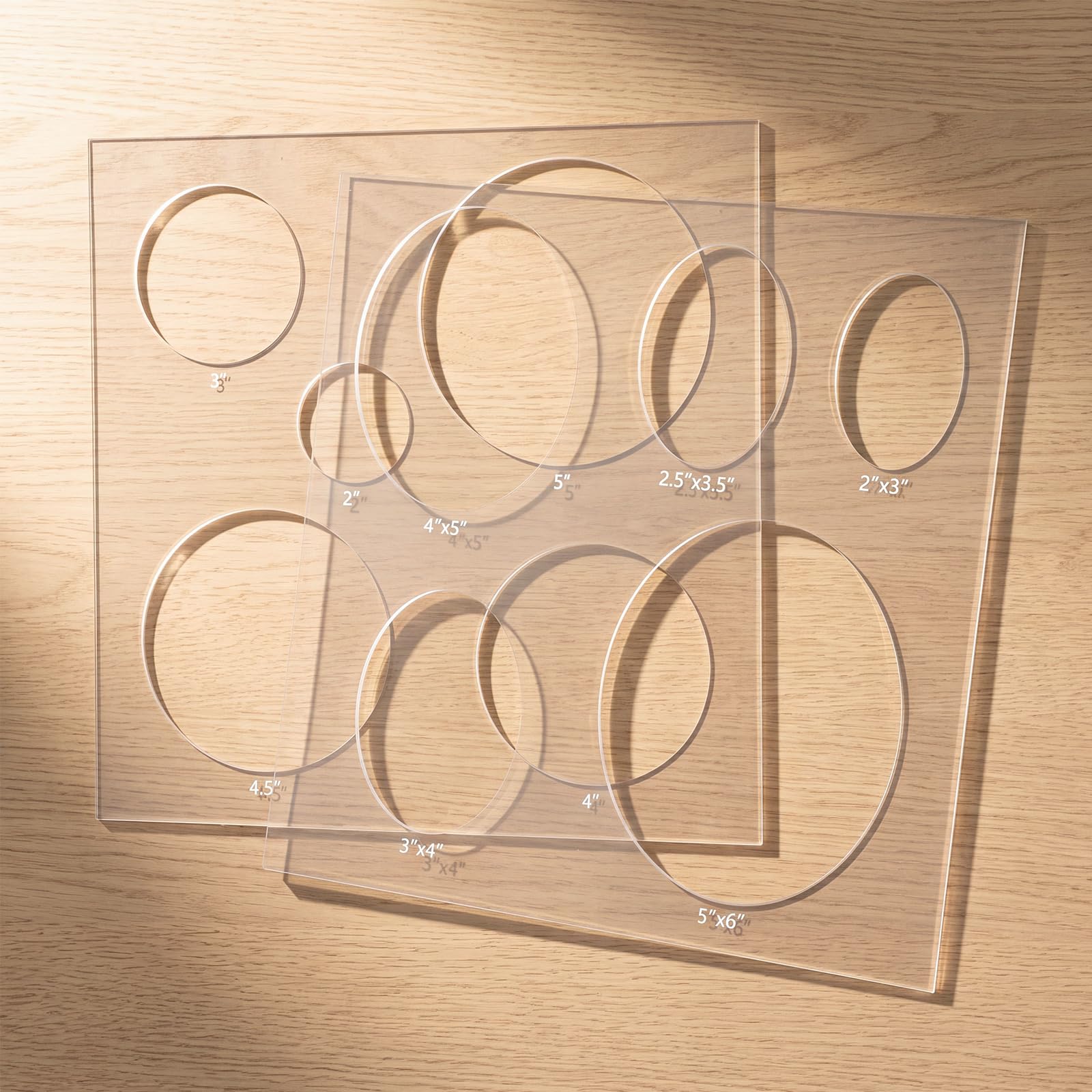 Dunzoom Paquete de 2 plantillas de bordado de acrílico transparente de 11.75 x 11.75 pulgadas, plantillas de forma circular y ovalada para punto de cruz, costura, manualidades, plantilla de
