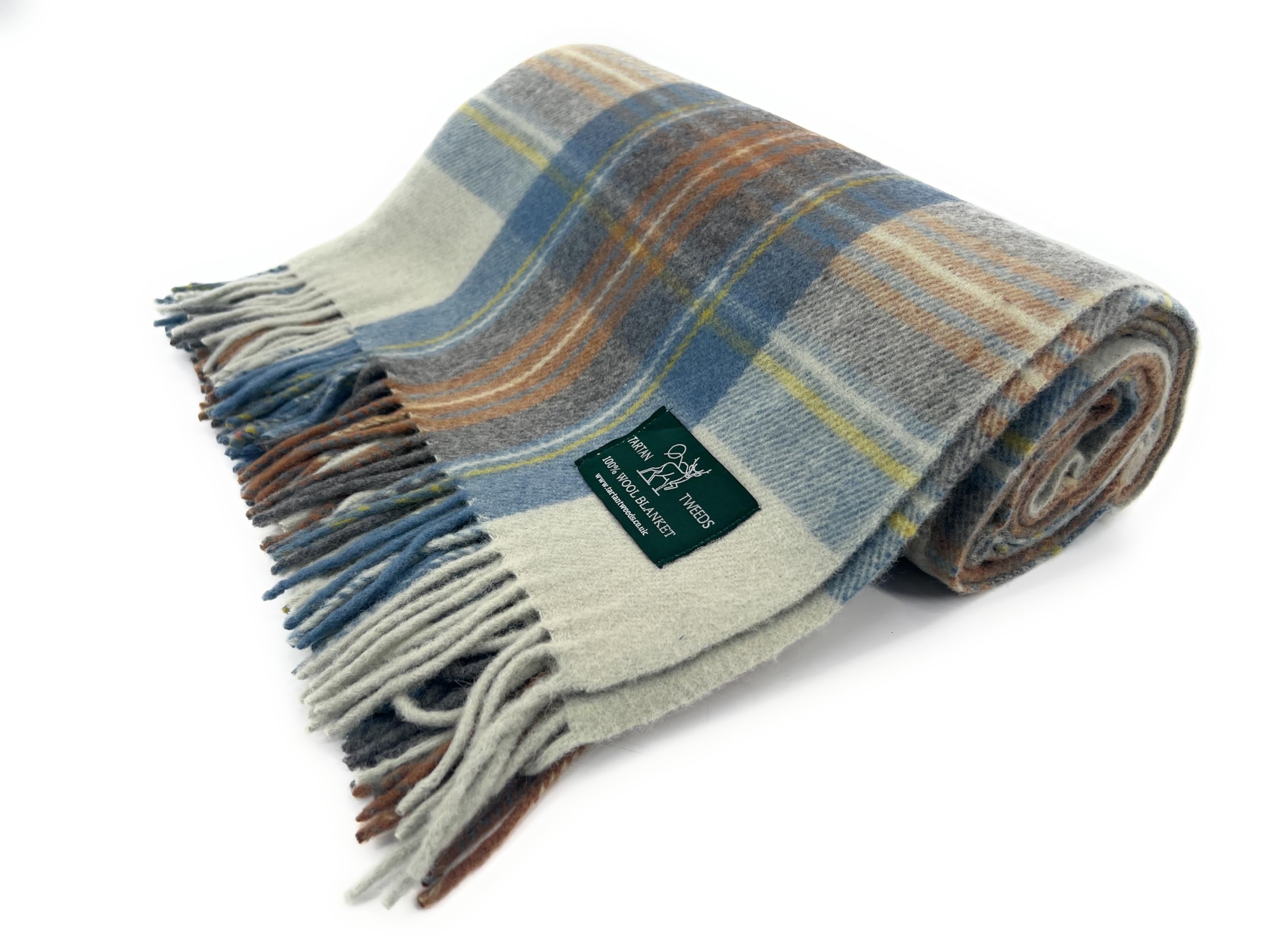 Tartan Tweeds Stewart Muted Blue Large Wool Tartan Blanket, Fade Resistant, Bed, Cosy Sofa Throw (Stewart Muted Blue)