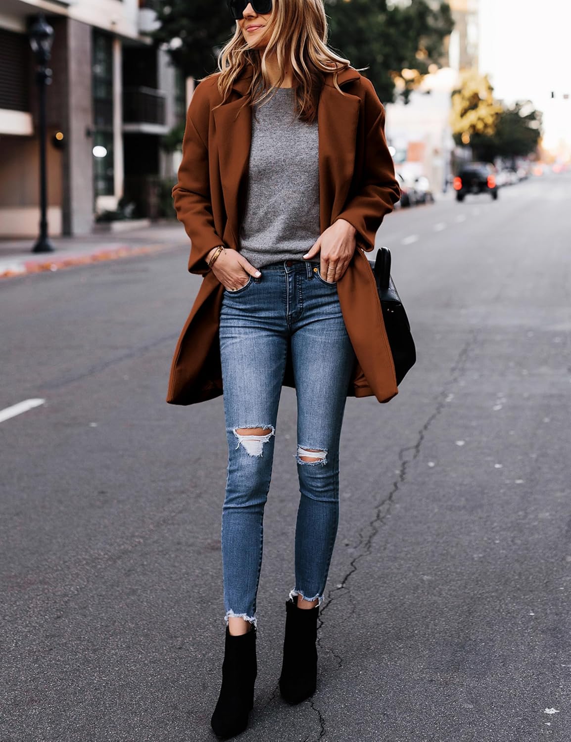 Hooever Women's Notched Lapel Wool Coat Single Breasted Pea Coats Winter Wool Blend Blazer Jacket - Image 2