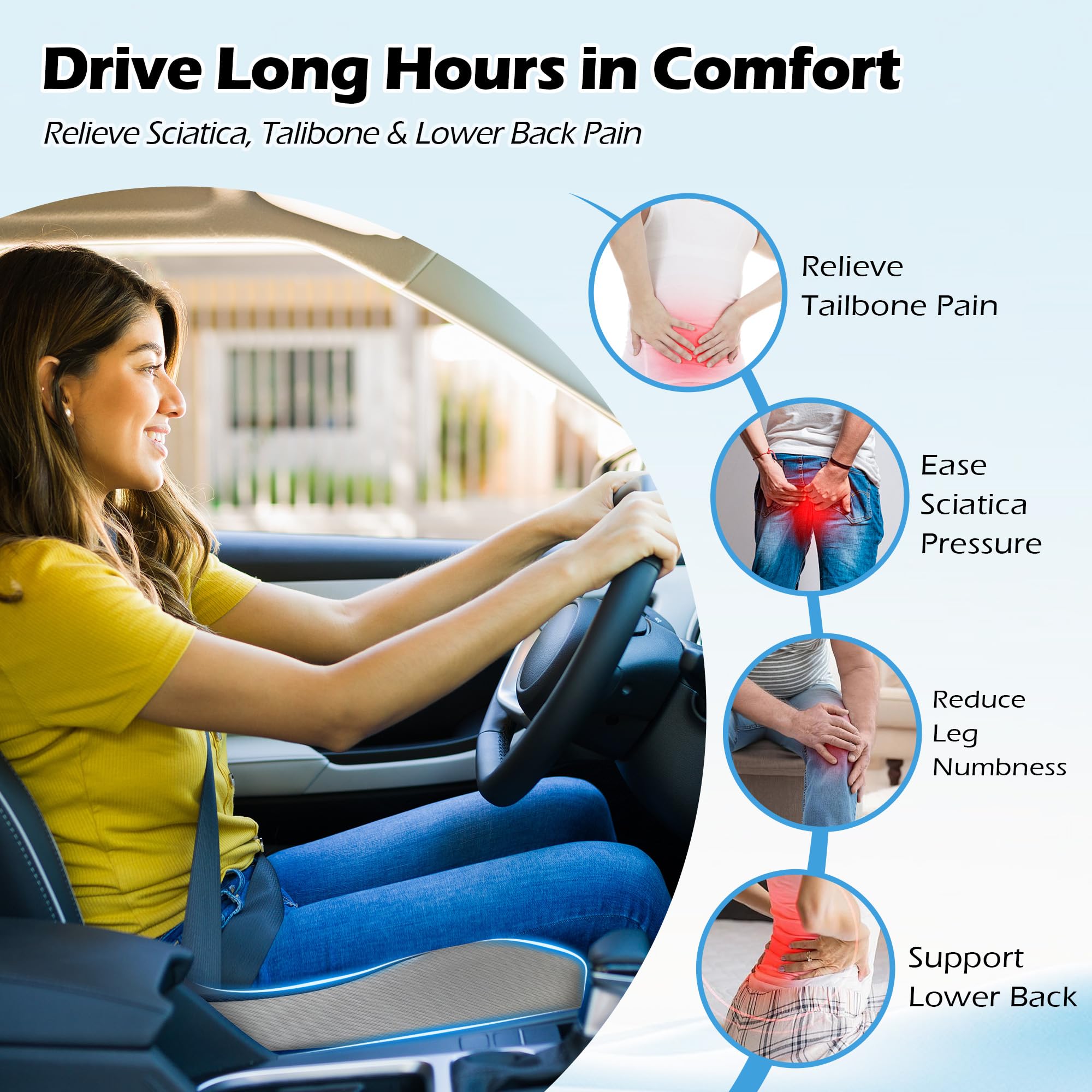 Lofty Aim Cuscino per sedia da ufficio: cuscino ergonomico in memory foam, cuscino per alleviare il dolore al coccige, sciatica, cuscino da scrivania per sedia da ufficio, seggiolino auto, aereo
