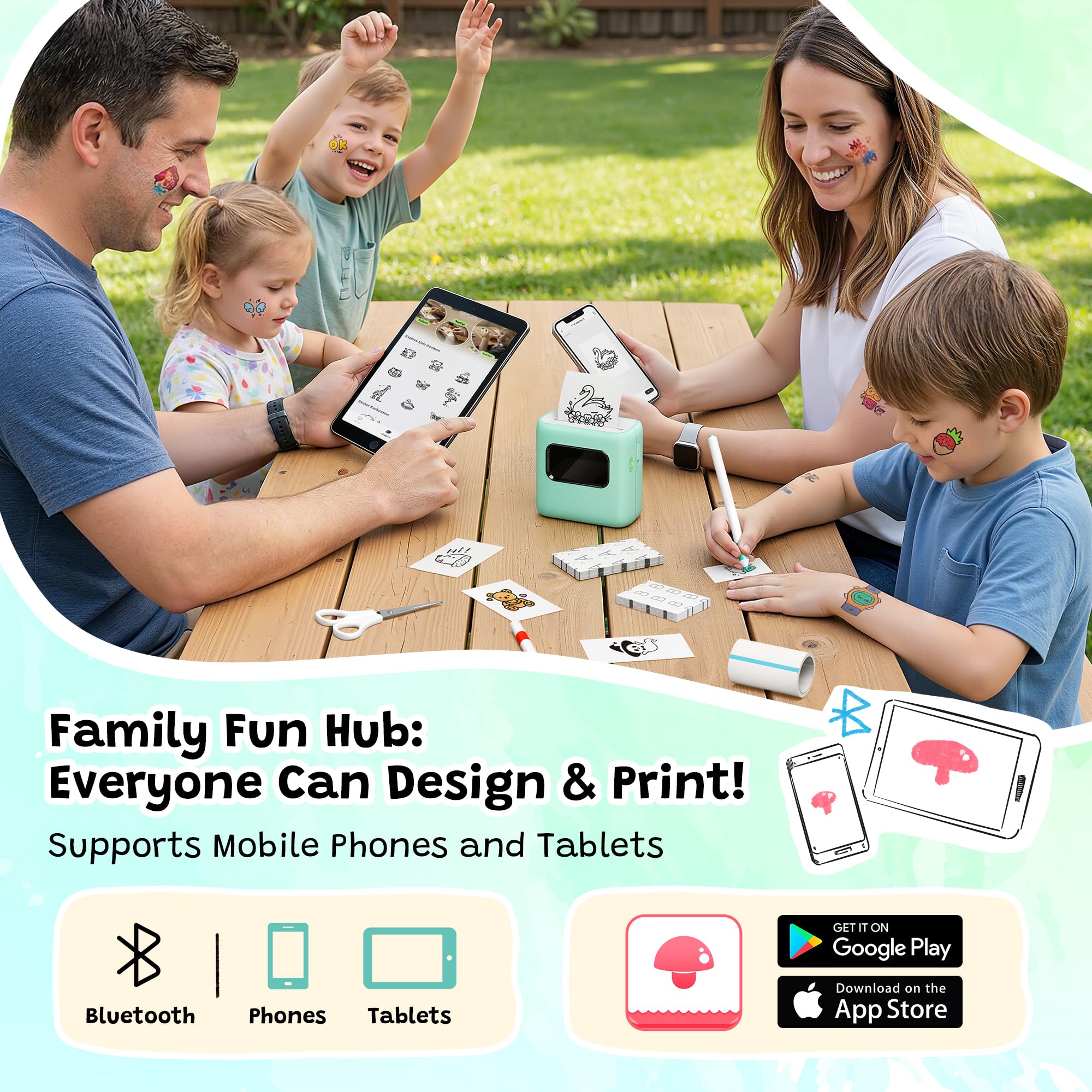 TATTMUSE Stampante Tatuaggi per Bambini, Crea Tatuaggi Temporanei Personalizzati con 40 fogli per Tattoo e 4 Pennarelli, Kit Tatuaggi per Bambini Per Attività Fai da te, Feste e Regali Creativi