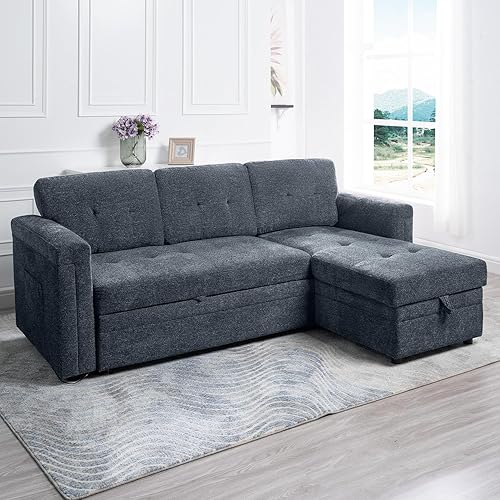 Miniatura 13 de Naomi Home Lily Sofá cama modular con puertos USB, sofá en forma de L, cama extraíble convertible, amplio almacenamiento, diseño atemporal,