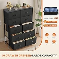 Vista 4 de Sweetcrispy 10 Drawer Fabric Dresser Storage Tower with Bins, Tall Chest Organizer for Bedroom Closet Hallway, Steel Frame Wood Top Easy Pull