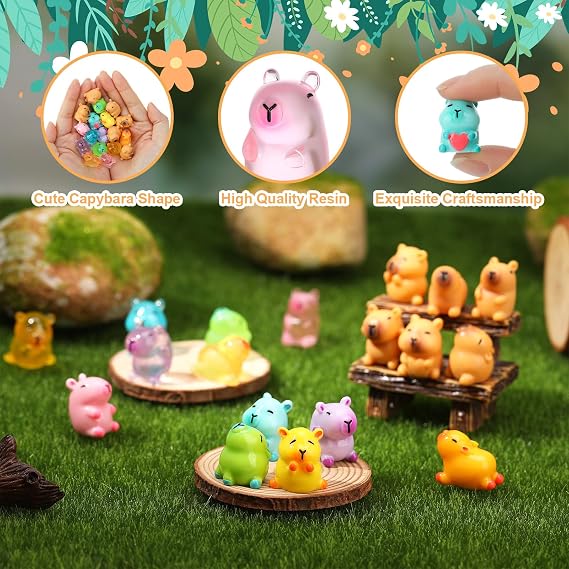 GSrenyu 18 Pcs Mini Capybara, Mini Resin Animals Resin Capybara Glow in the Dark Tiny Animals Miniature Figures for Tabletop Garden Dollhouse Landscape Party Decoration(2 Styles)
