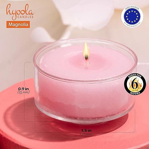 Miniatura 2 de HYOOLA Velas perfumadas de candelita  Taza transparente  Velas aromáticas Magnolia  6 horas de tiempo de combustión  Paquete de 15  Fabricado en