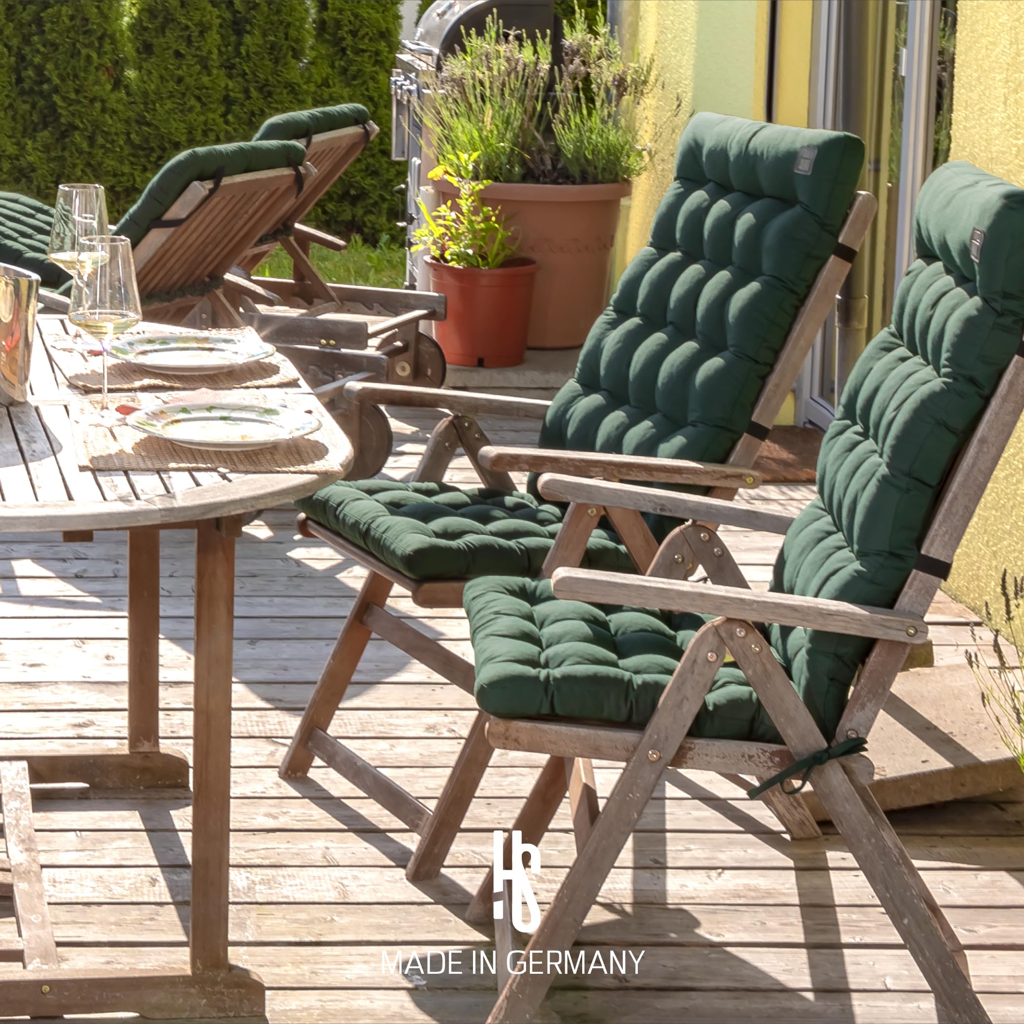 Hochlehner Auflage (1 St.) - Sitzpolster Gartenstuhl - Bequem, Wetterfest, Waschbar bis 95°C, Orthopädisch - Made in Germany (1 Stück - 120x48 cm, Moosgrün)
