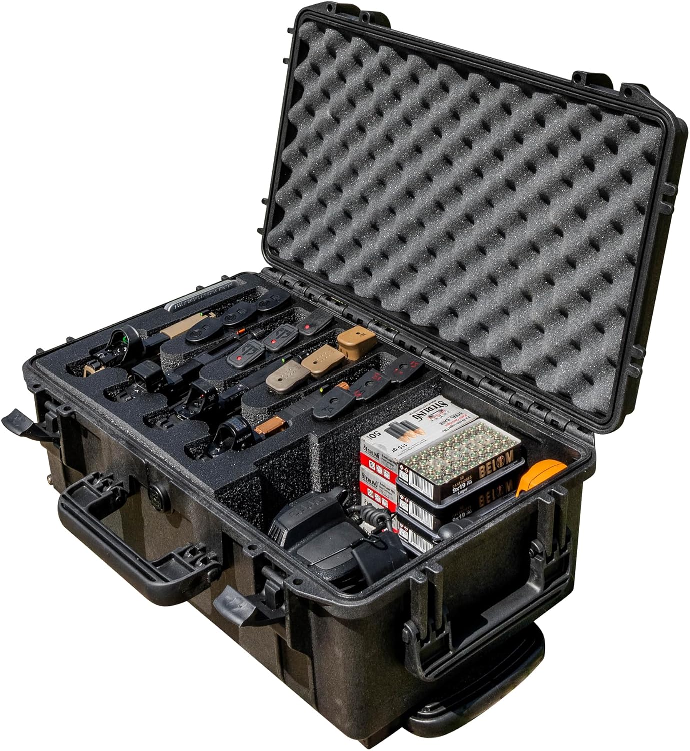 Extra Deep DORO Gun Case with Custom Foam Insert - Converts From 6 Pistols/23 Mags to 4 Pistols/12 Mags + Gear Storage, Heavy-Duty - Tactical Firearms and Ammunition Holder, 20 x 11 x 7 Inches