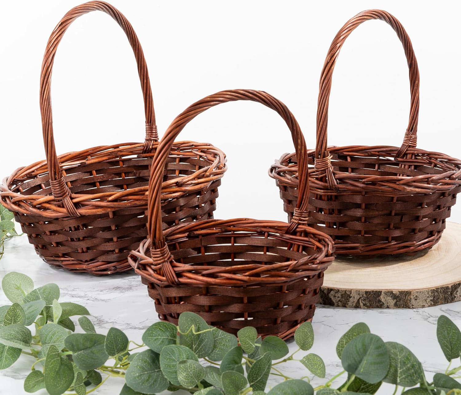 Simple Elements Brown Wedding Wicker Basket – 3 Pieces Each, Decorative Event Basket for Artificial Flower/Lights Decoration, Home Décor Accessory| Event Décor Accessories