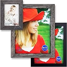 RPJC 3 Pcs Sets Solid Wood Picture Frame with Glass Cover Display Photo 8x10 Black 3.5x5 and 8x10 Driftwood Finish