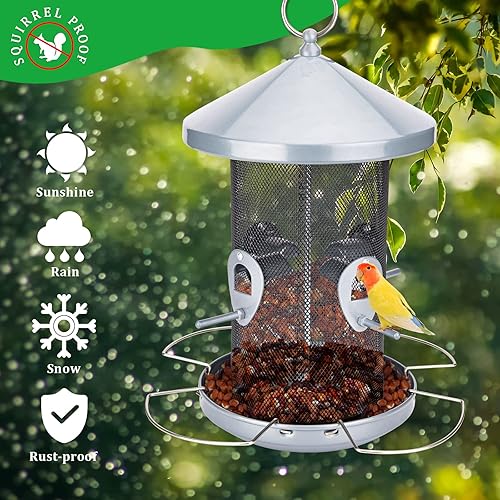Miniatura 5 de Yinns Comederos para pájaros silvestres para colgar al aire libre, comederos grandes de metal para pájaros, comederos grandes de 12.6 pulgadas para