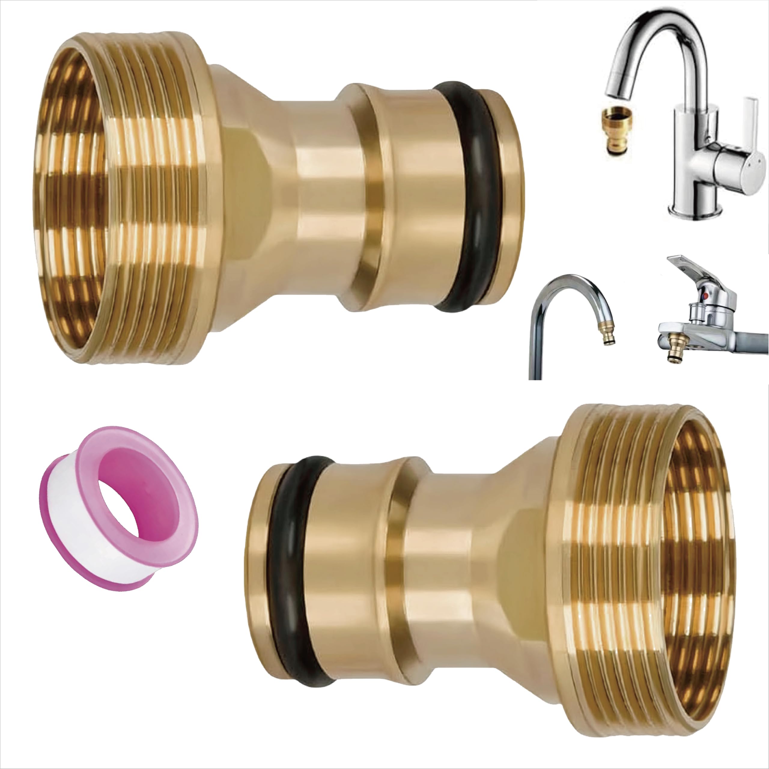 2-piece Universal Kitchen Faucet Copper Connector with M22 Internal Thread and M24 External Thread Universal Hose Connector Faucet, Garden Kitchen Washing Machine Water with Faucet Adapter
