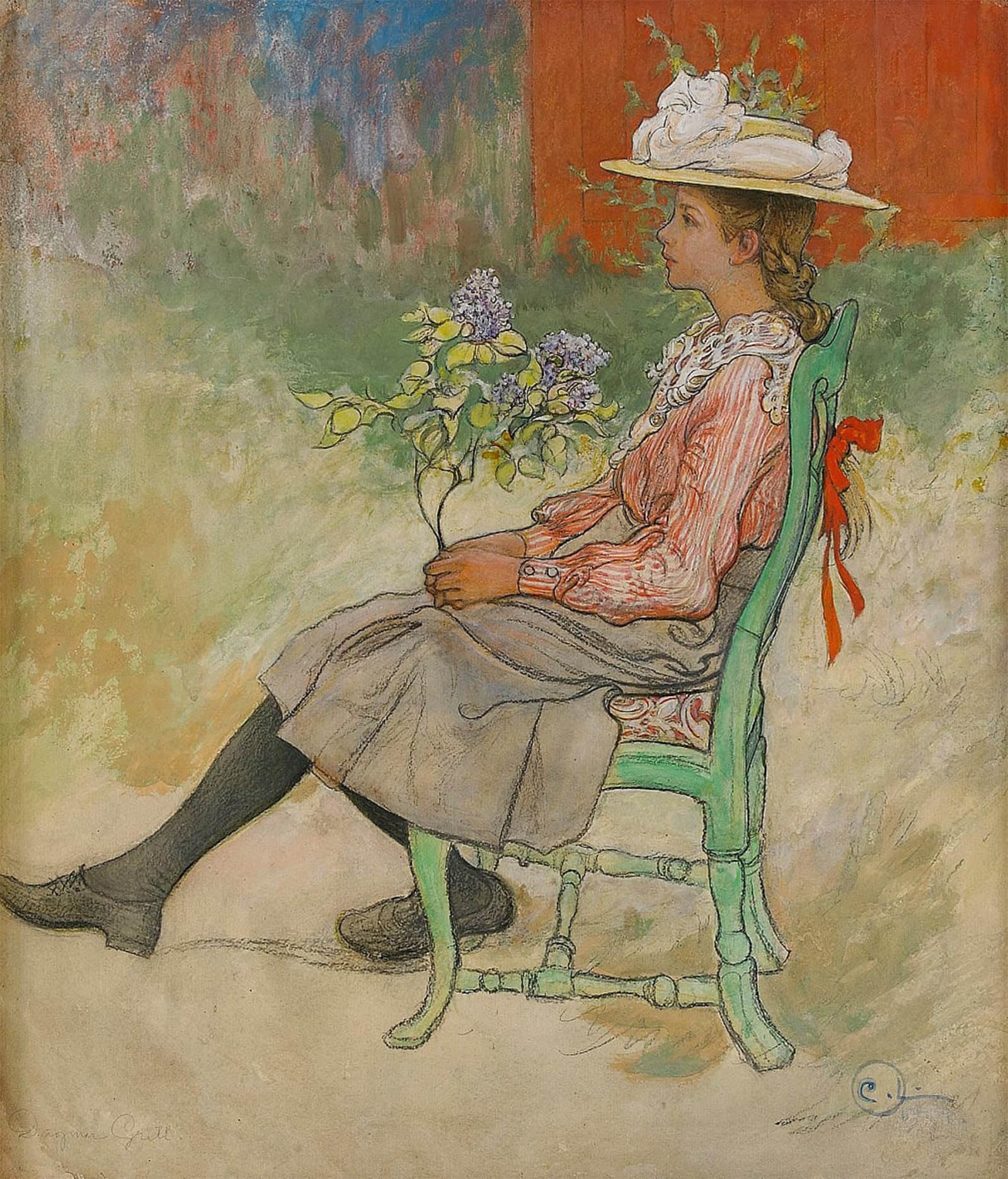 SERENDIPITP Vintage Picture Print on Canvas Wall Art Poster Dagmar grill in the garden by Carl Larsson Artwork Print Poster for Wall Decor 60x90cm