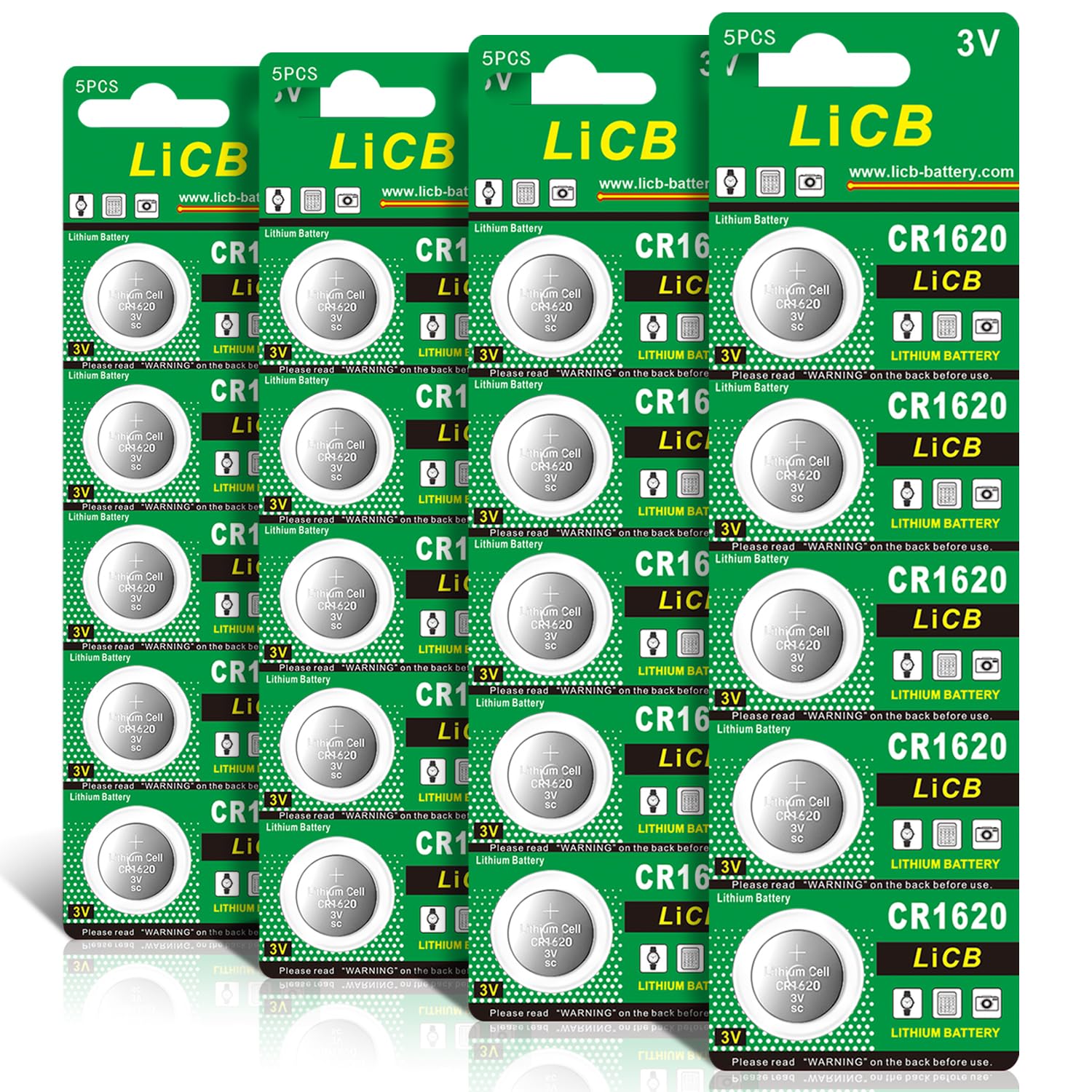 LiCB 20 Pack CR 1620 Batteries, Long-Lasting & High Capacity CR1620 Lithium Battery,3 Volt CR1620 Coin & Button Cell for Car Remote & Key Fob
