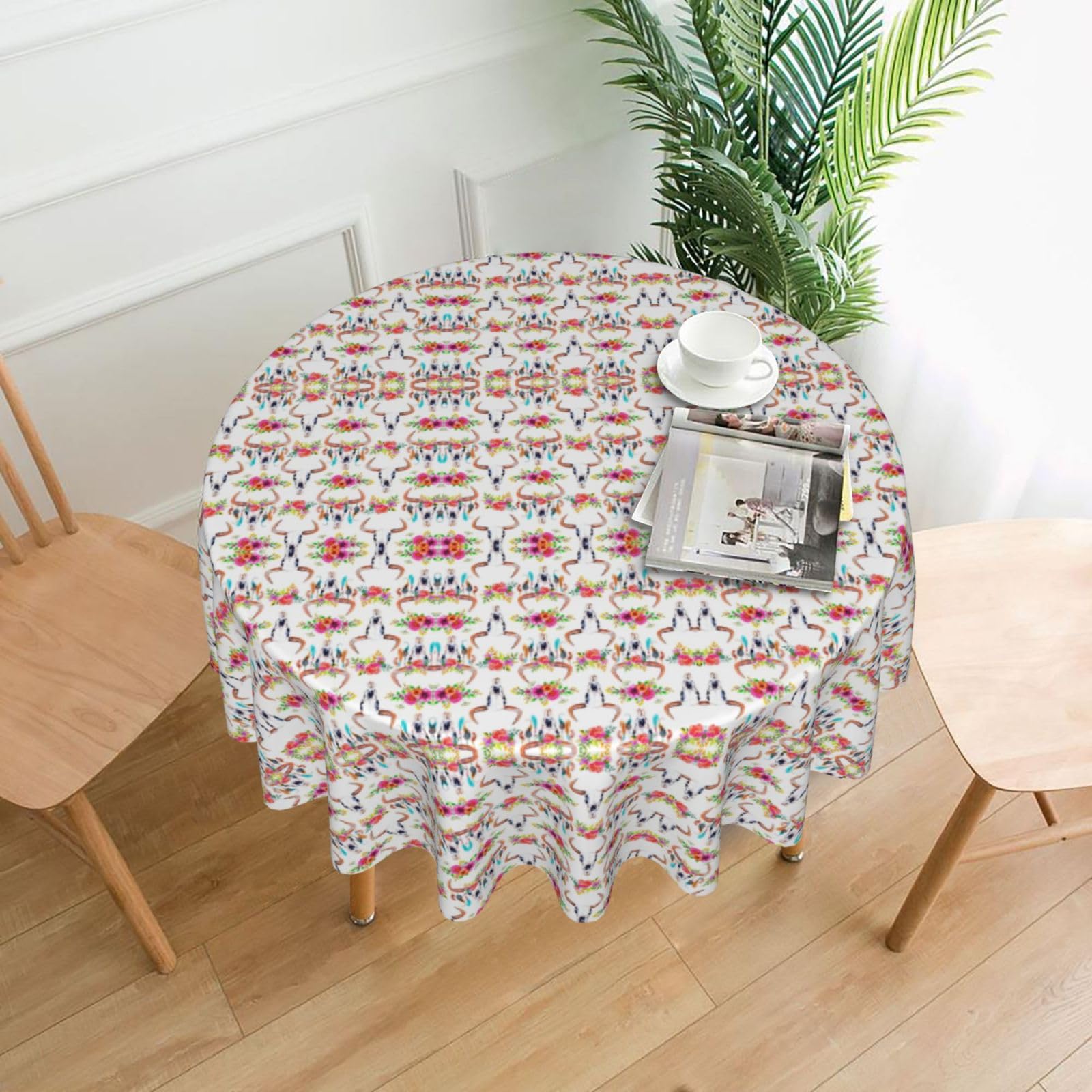 Nappe ronde tête de mort de taureau pour pique-nique et jardin