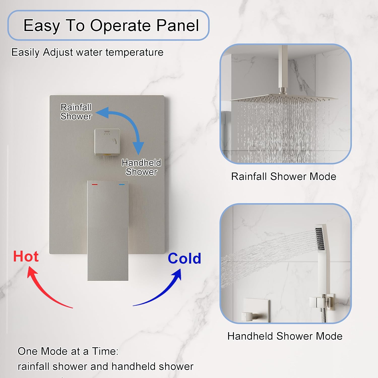 WELLFOR 12-In Ceiling Mount Shower System with Single Handle, Pressure-balanced Valve Included, Waterfall Dual Head Shower Head System, Rain Shower System, Shower Faucet Trim Kits, Brushed Nickel