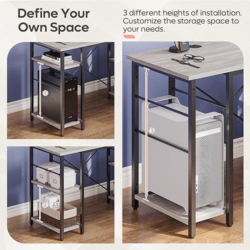 Miniatura 7 de Bestier Escritorio en forma de L con estantes, escritorio de esquina reversible de 75 pulgadas o mesa larga para 2 personas, escritorio de estudio