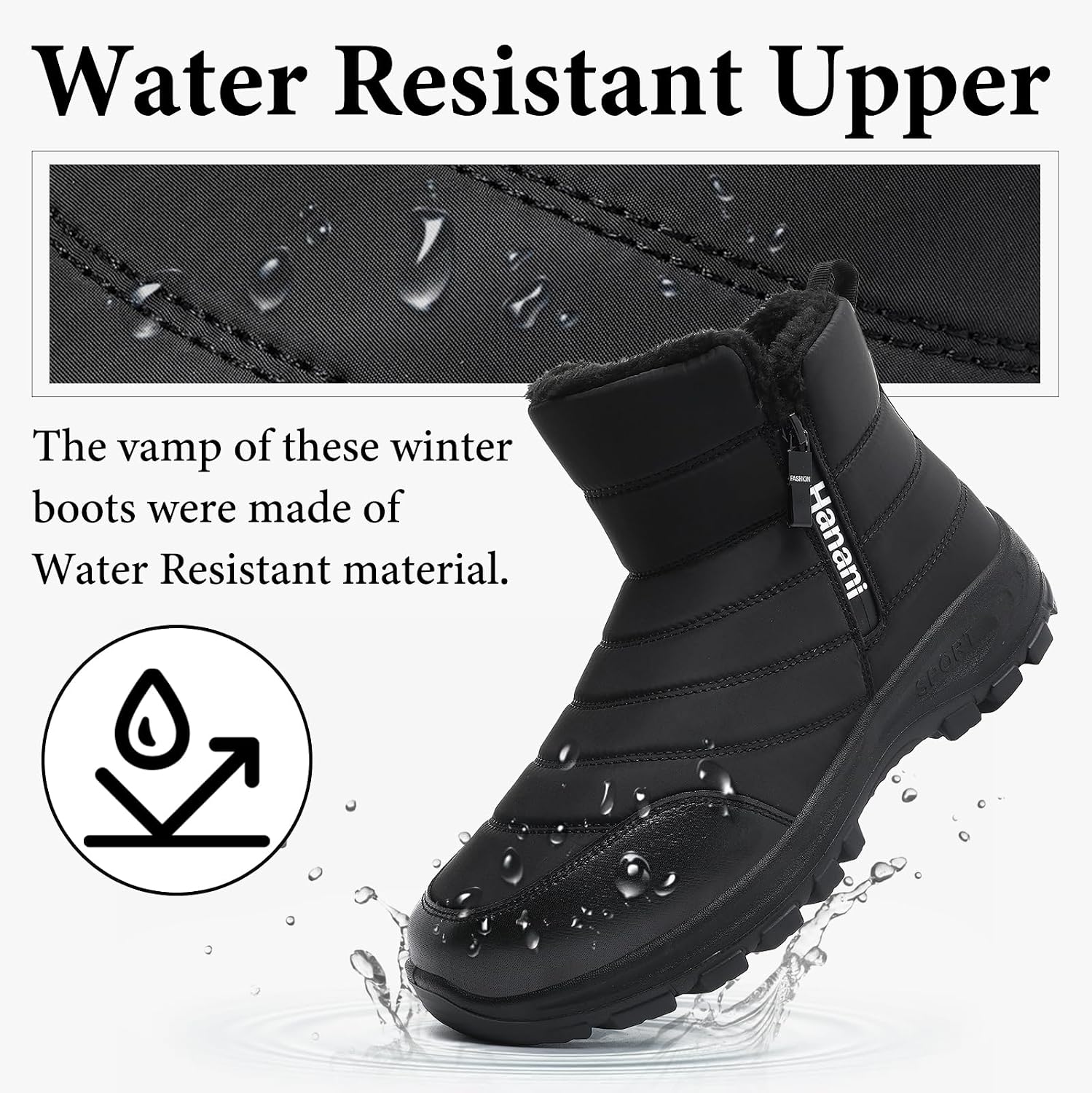 Hanani Mens Winter Snow Boots Fur Lined Warm Ankle Boots Zipper Closure Waterproof Outdoor Boots Men's Lightweight Comfortable Shoes