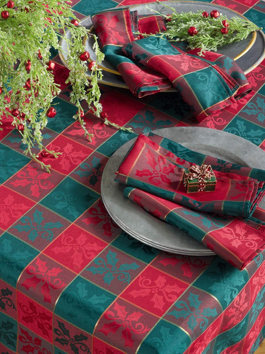 Royal De Noel Classic Plaid Holiday Square Tablecloth Red And Green Cloth Napkins Kitchen Table Linens Semo Es