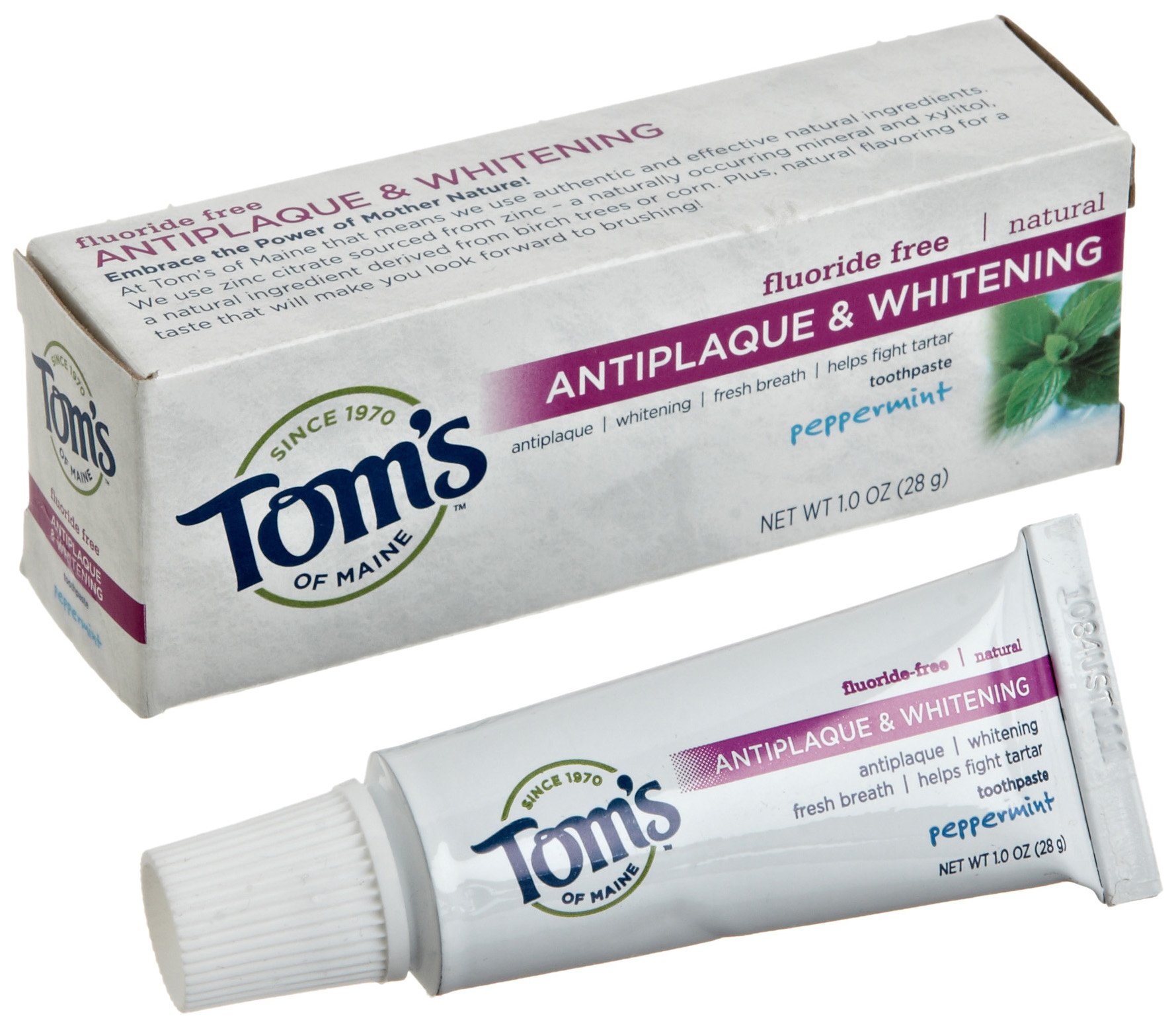 Tom's of Maine Antiplaque Tartar Control plus Whitening Toothpaste, Peppermint, Trial Size 1 Ounce