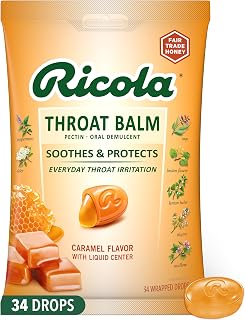 Ricola Caramel Throat Balm Drops with Liquid Honey Center, 34ct - Soothe Dry Throat, Swiss Herbs for Daily Relief & Protection