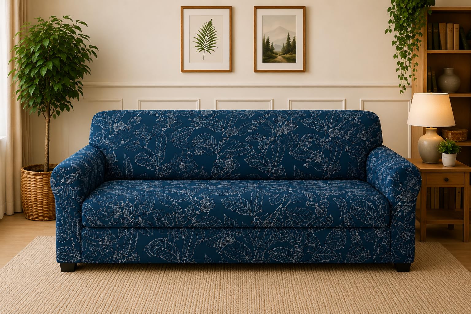 Gifts Island Premium 160GSM Polyester Spandex Blue Ash Stretchable Sofa Cover 3 Seater Fully Covered | Super Soft Full-Coverage Non-Slip Elastic Washable 3 Seater Sofa Cover for Living Room-image-2
