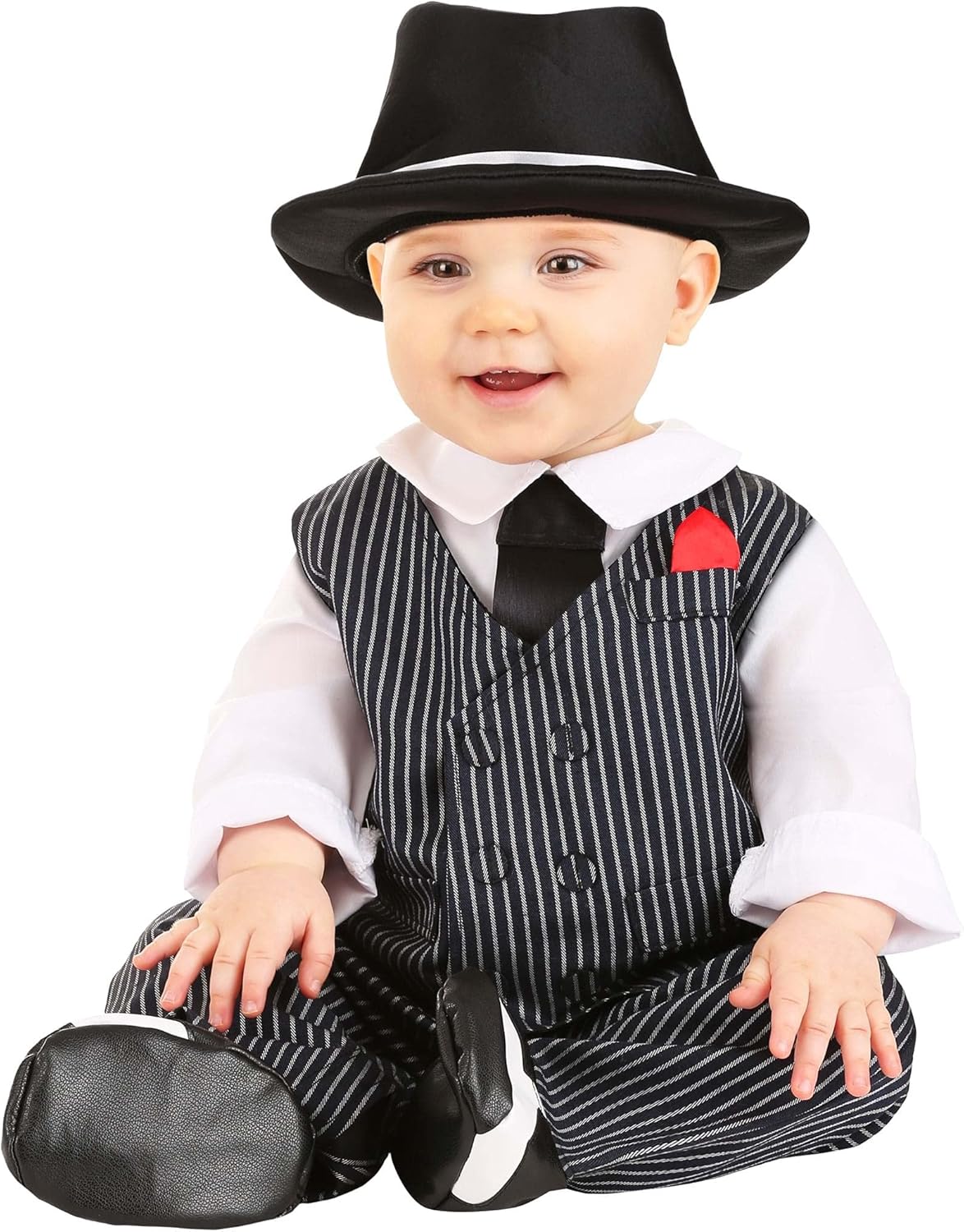 Infant Gangster Mobster Suit Costume - Jumpsuit, Vest, Shirt - Suave Baby Outfit