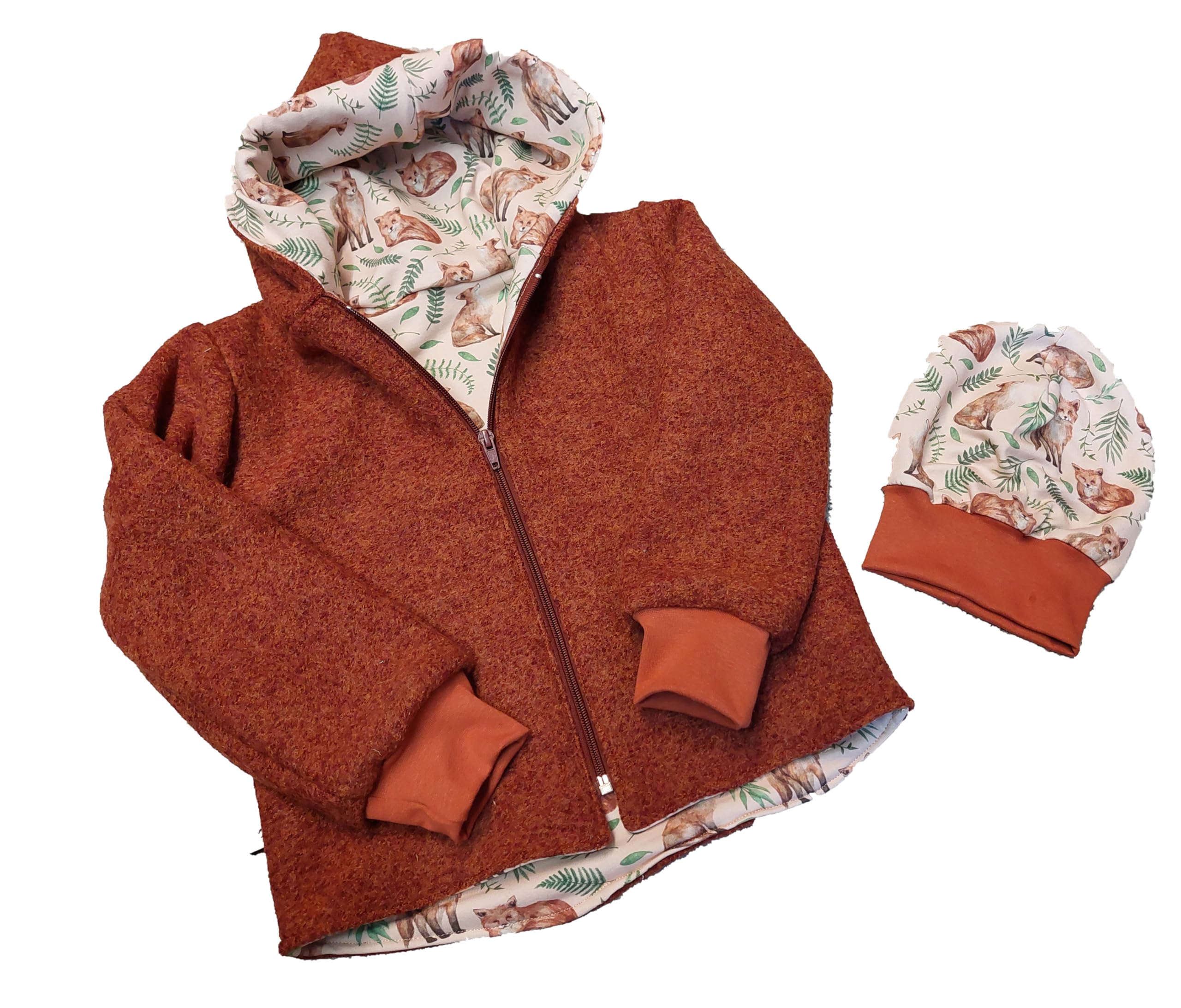 Wollwalkjacke Jacke Füchse Zipfelmützenjacke Wendejacke Wollwalk Winterjacke rostfarben