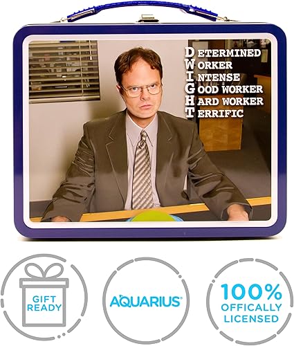 Miniatura 8 de AQUARIUS The Office Fun Box - Caja de almacenamiento de lata resistente con mango de plástico y cubierta frontal en relieve, mercancía oficial de la