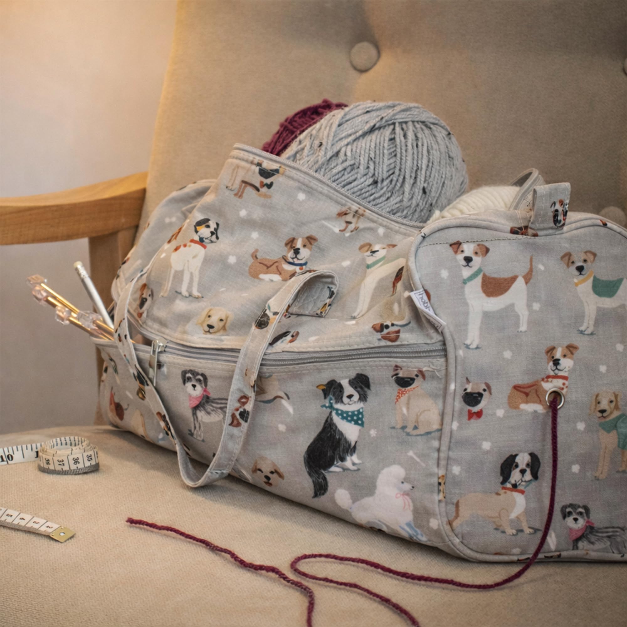 Hobby Gift Borsa Media per Maglia con Zip Frontale a Lunghezza Intera, Borsa Organiser per Uncinetto e Lavori a Maglia con Scomparti per Filati e Accessori