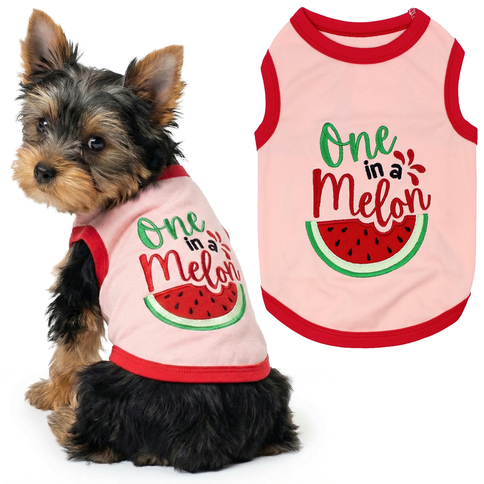 Parisian Pet Dog Shirt – 100% Cotton Shirts for Small Dogs – Pullover Sleeveless Puppy Vest – Breathable Cute Watermelon Pet Apparel – Pink Summer Dog Clothes - Stretchy T Shirts for Dogs