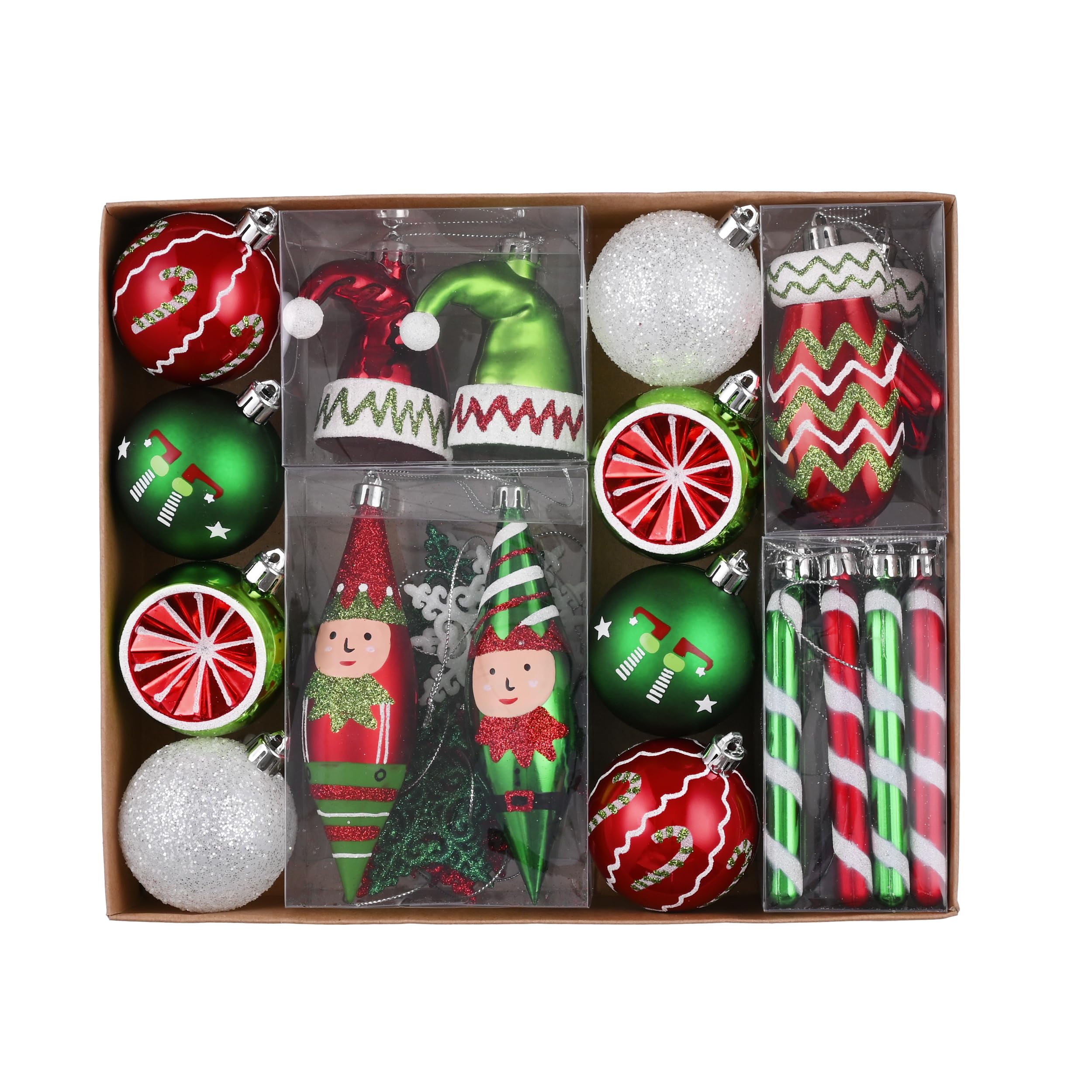 Victor's Workshop 40 Weihnachtskugeln für Weihnachtsdeko, 6-12cm Christbaumkugeln Christbaumschmuck Geschenkpaket, Weihnachtsbaumschmuck mit Aufhänger,deko Weihnachten,Thema Rot Grün Weiß