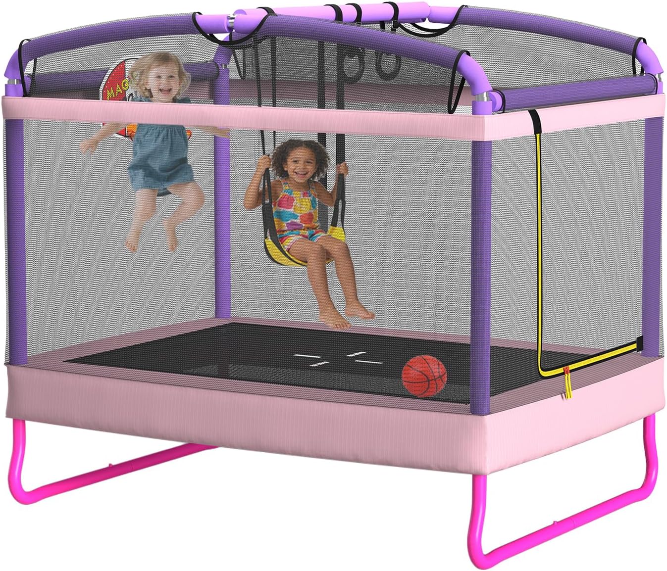 LANGXUN 6FT Rectangle Trampoline for Kids, 5-in-1 Toddler Trampoline, ASTM Approved Indoor Outdoor Mini Trampoline with Safety Enclosure Net Age 1-10