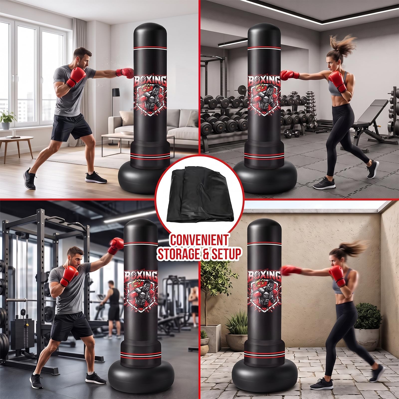 Saco de Boxeo de Pie 180cm para Adultos Saco Boxeo con Guantes Cinta & 2 Pelotas Ligeras Sacos de Boxeo para Karate Taekwondo MMA Equipo Fitness Regalo para Adultos