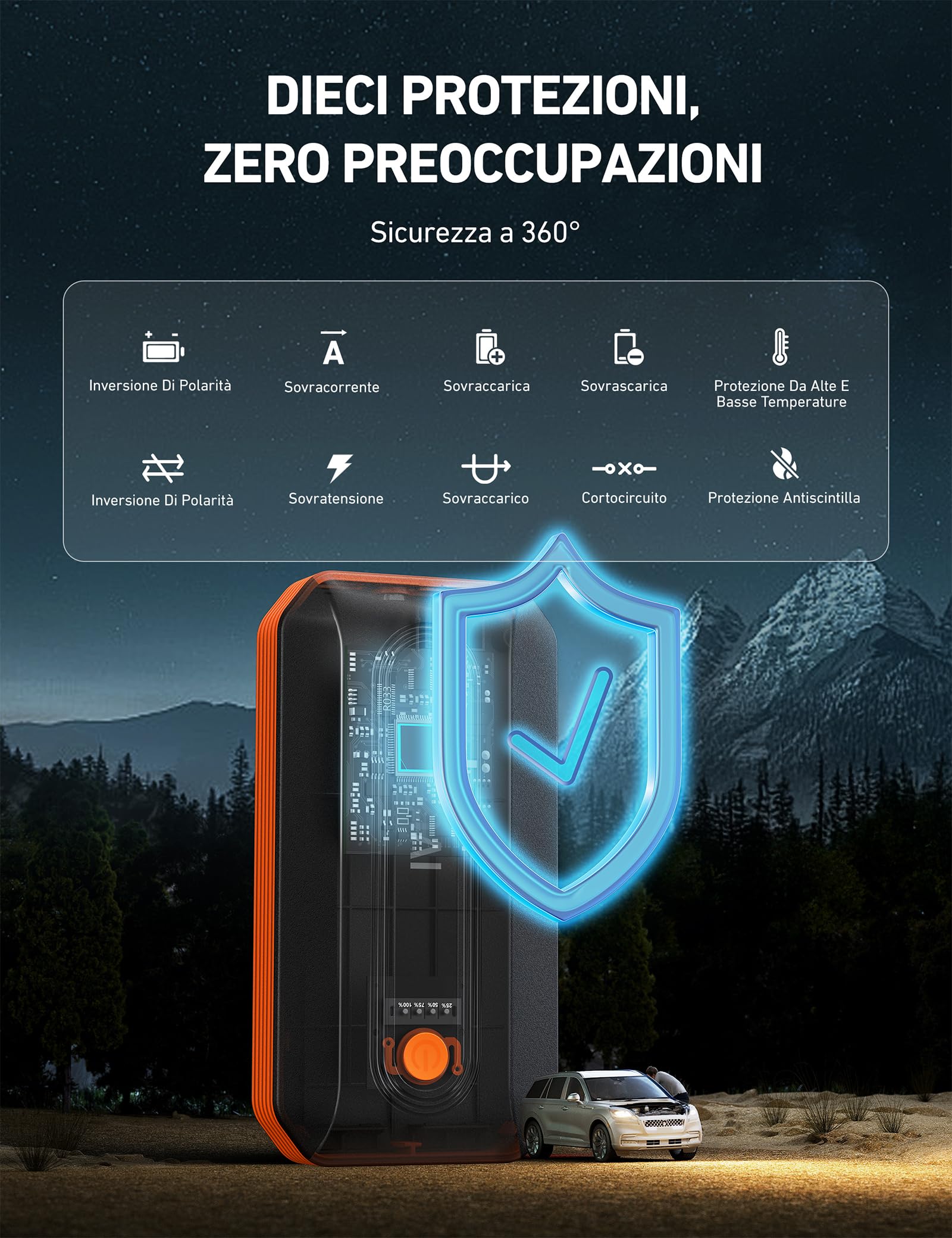 AstroAI B8 Booster Avviamento, Avviatore di Emergenza per Auto/Moto 12V (7,0L Benzina / 5,5L Diesel) Avviatore Batteria Auto Portatile con Torcia LED&USB, Power Bank