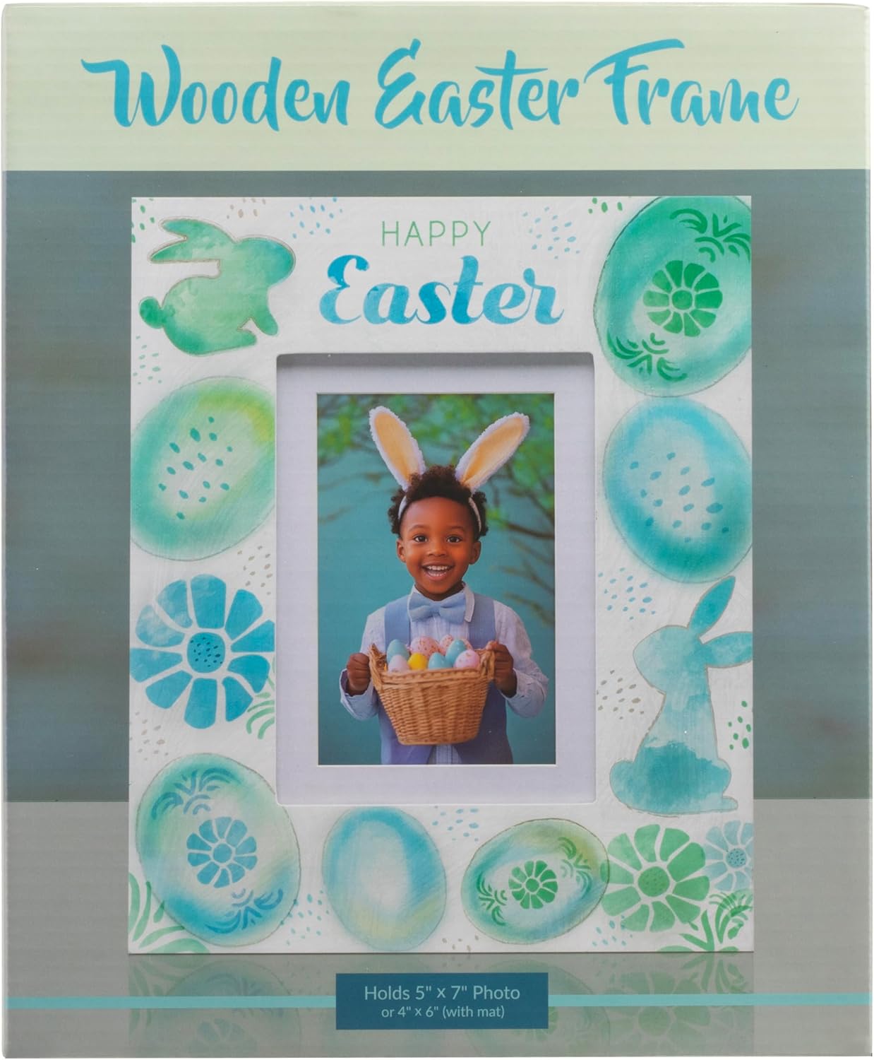 Happy Easter Flower, Eggs, and Bunny 4" x 6" or 5" x 7" Wood Picture Frame