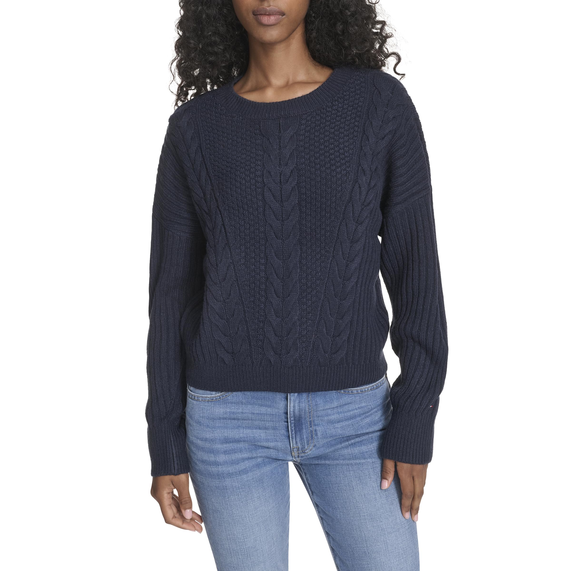 Tommy Hilfiger Women's Solid Crewneck Casual Sweater, Sky Captain, XL