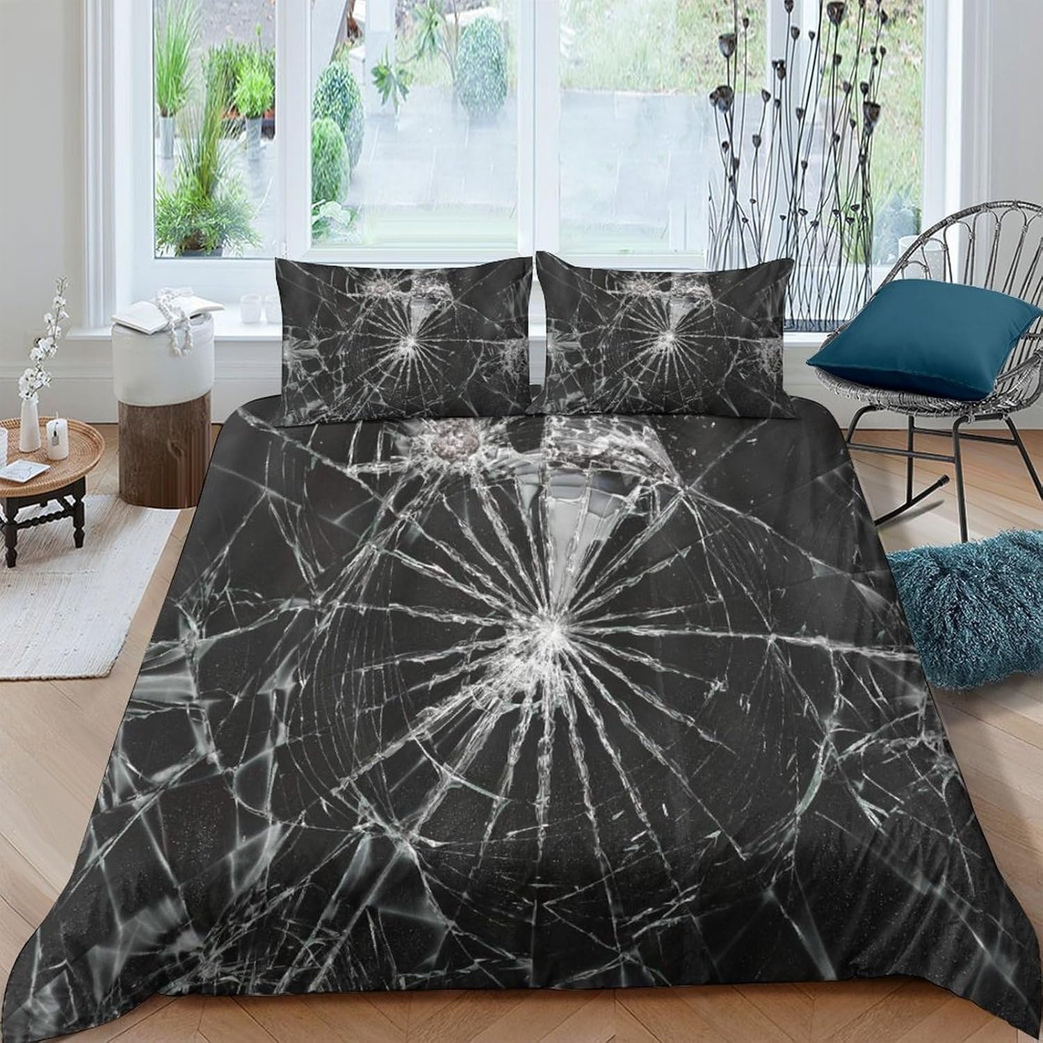 Housse de couette 220x240 verre brisé microfibre sans repassage fermeture éclair