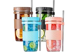 Glass Sippy Cup: Pack of 4 | 24oz Iced Coffee Cups |...