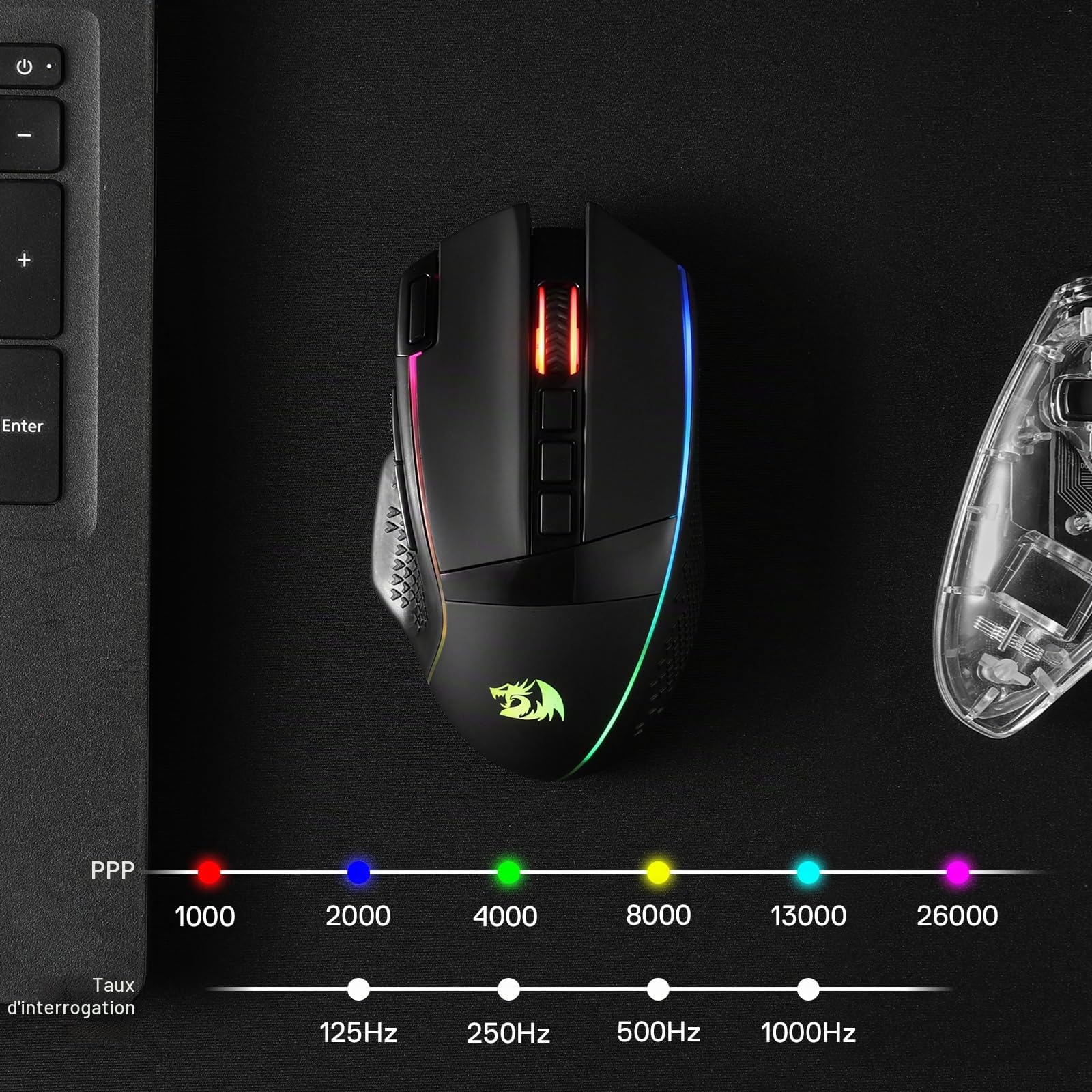 Redragon M991 Souris sans Fil 26000 DPI 3 Modes Tir Rapide Noir