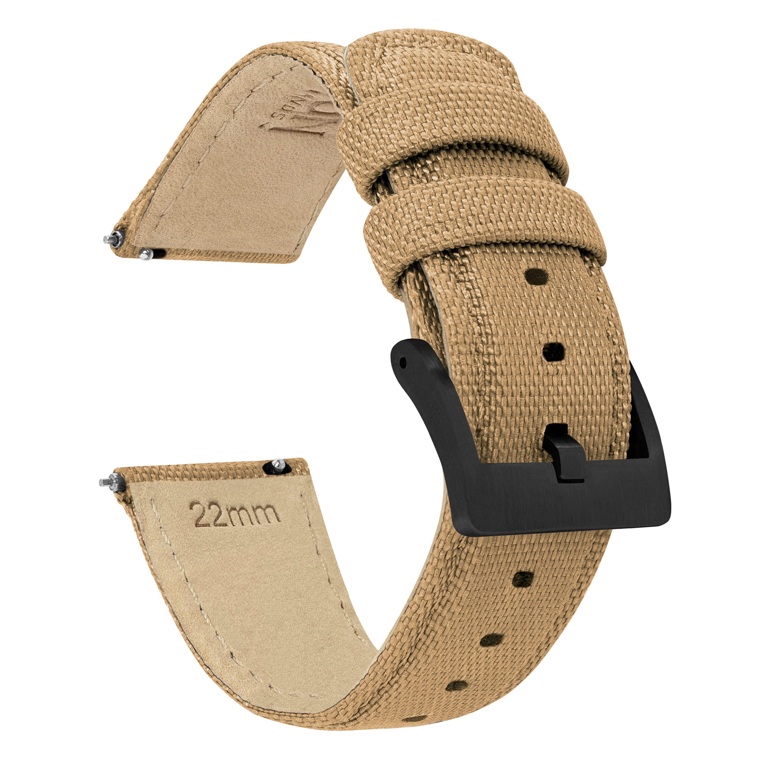 19mm Khaki Tan BARTON Sailcloth Quick Release Premium Nylon Weave (Black Buckle)